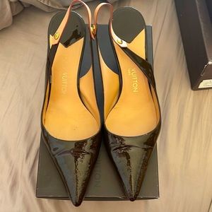 Brown Louis Vuitton patent leather sling backs size 39 1/2.